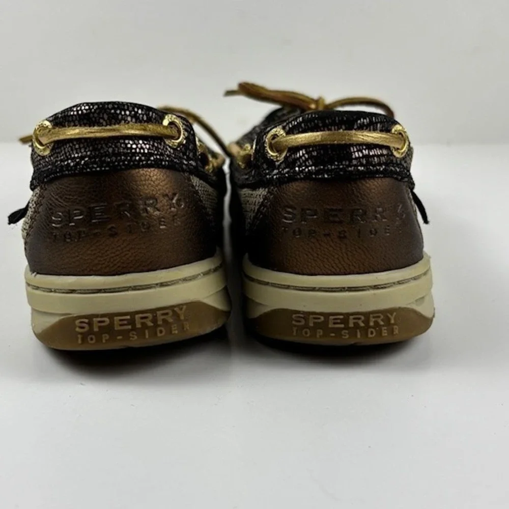 Sperry‎ Top-Sider Womens Angelfish Black Tweed Gold Leather Boat Shoe Nautical 6